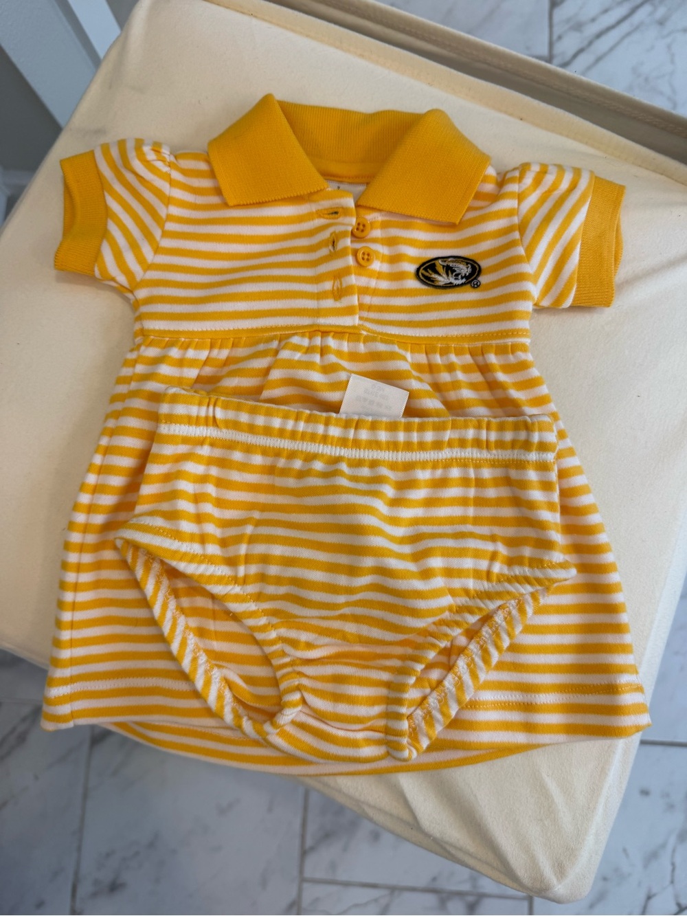 NWOT Mizzou Striped Yellow & White Polo Baby Dress with Matching Bloomers